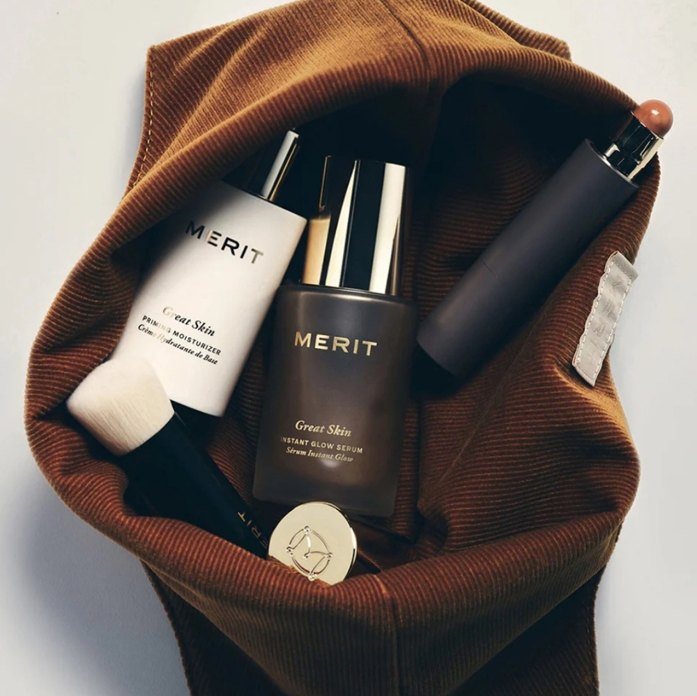 Merit Beauty Bag Brushed Brown Corduroy NWT Rare